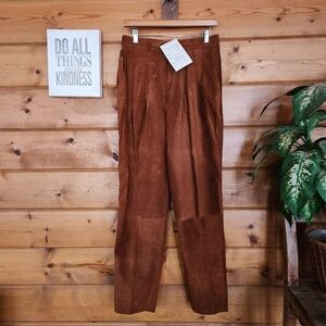 Pia Rucci NWT Vintage 80s Brown Suede Leather Pleated Straight Pants Sz 12 X 31"